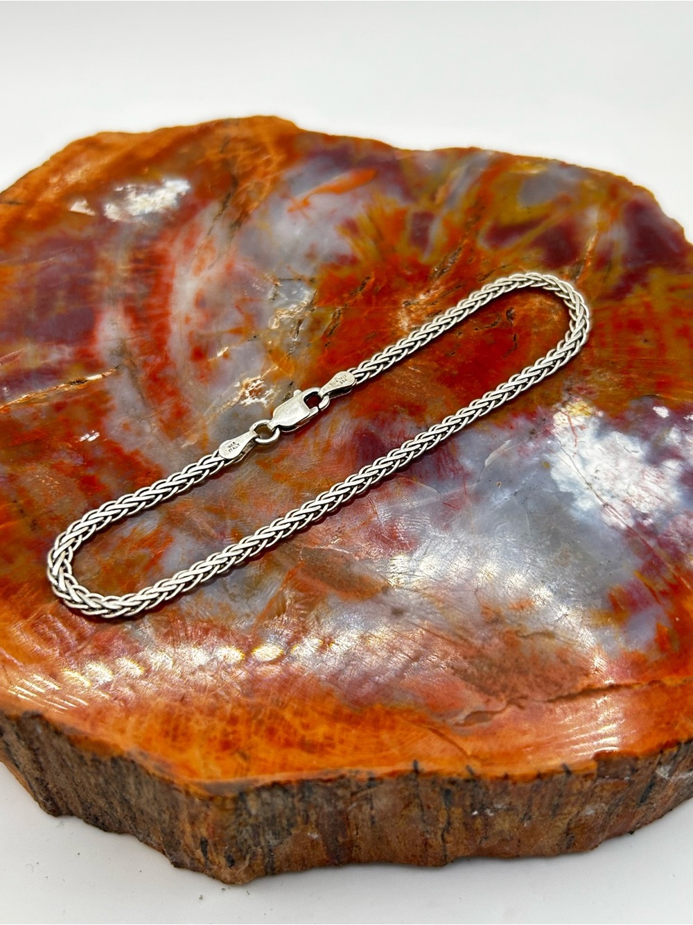 Thin Sterling Silver Braided Chain Bracelet - 7 inches, made in Italy